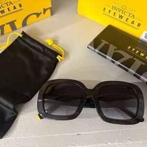 Invicta Women's Angel Black Square Oversized Sunglasses with Dark Smoke Lenses